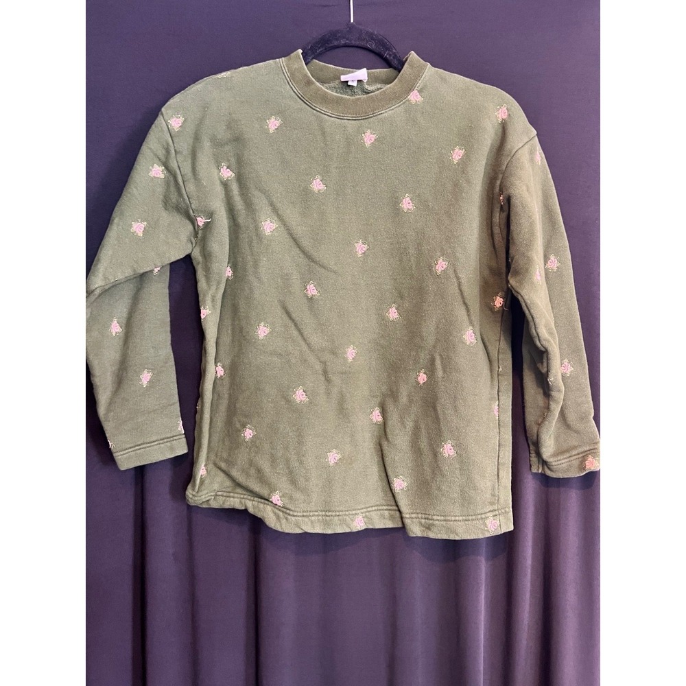 Vintage Women's Green Floral United Colors‎ of Benetton Sweatshirt Size S
